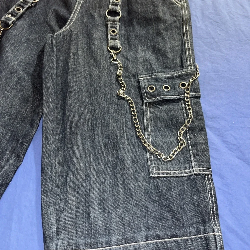 Hot Topic Jeans Size 9 Blue Chains Grommets Straps Baggy Grunge Skater Women's